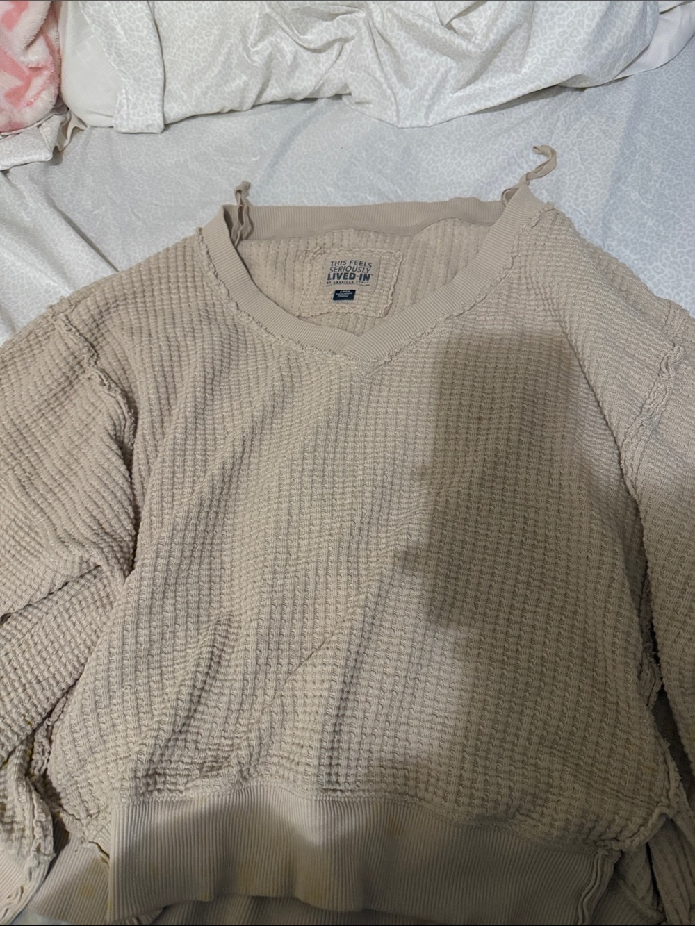 aerie Women's V-Neck Waffle Knit Sweater - Beige